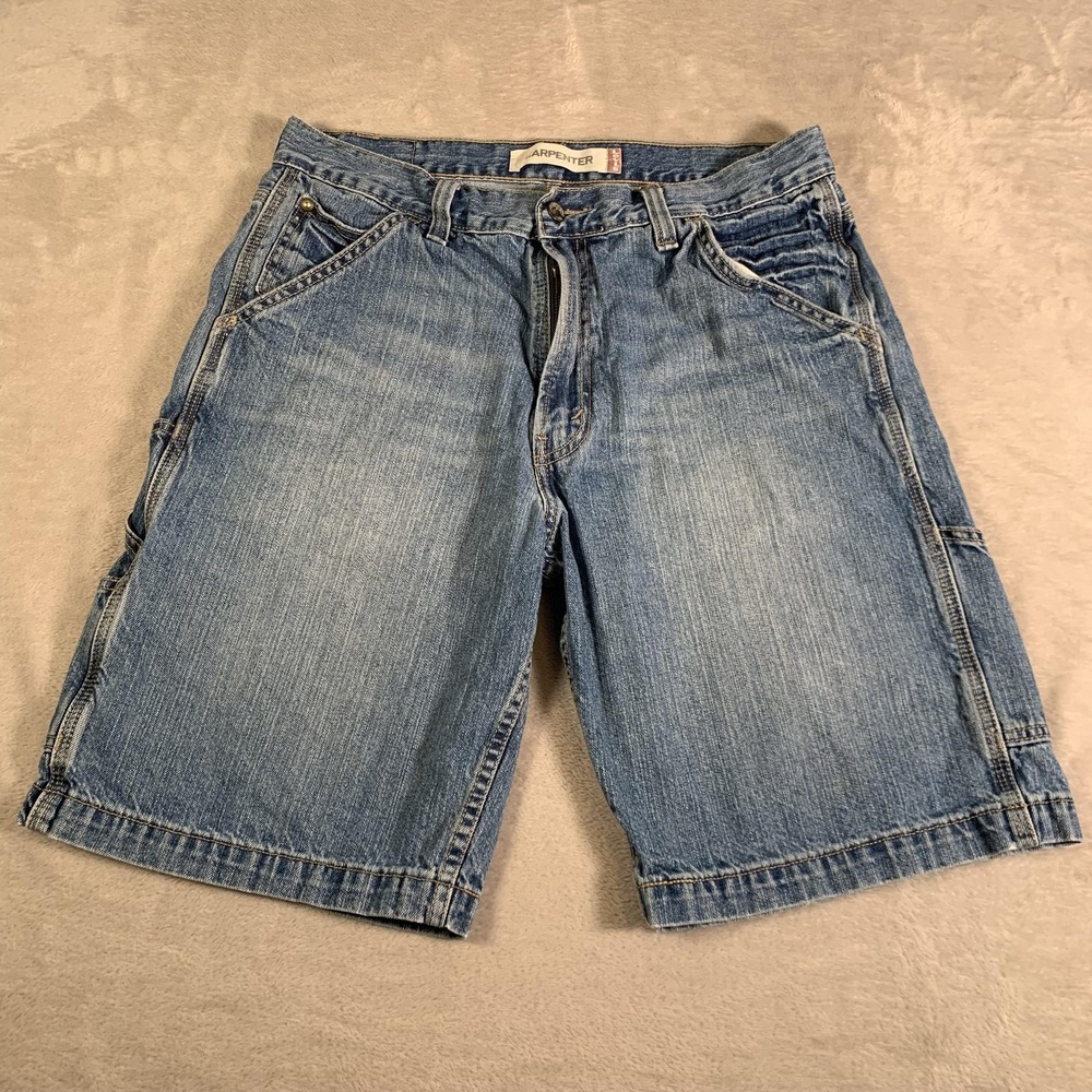 VTG Levis Carpenter Shorts Mens 33 Blue Denim Utility Hammer Loop‎ Workwear Zip